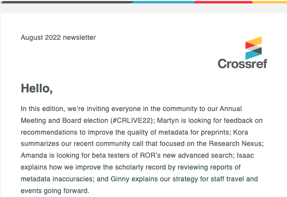The most recent Crossref community newsletter - click to read on